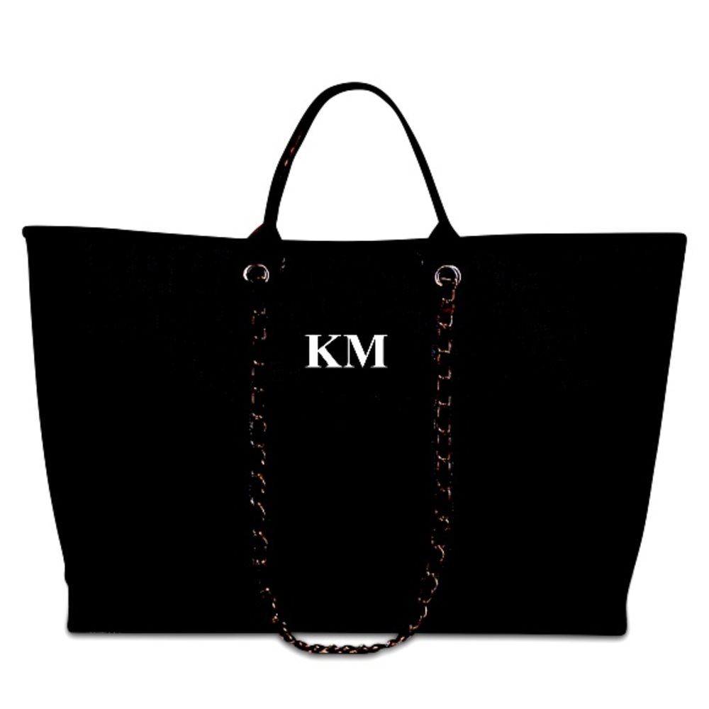The Lily Canvas Weekend Jumbo Bag Jet Black with White Medium Initials